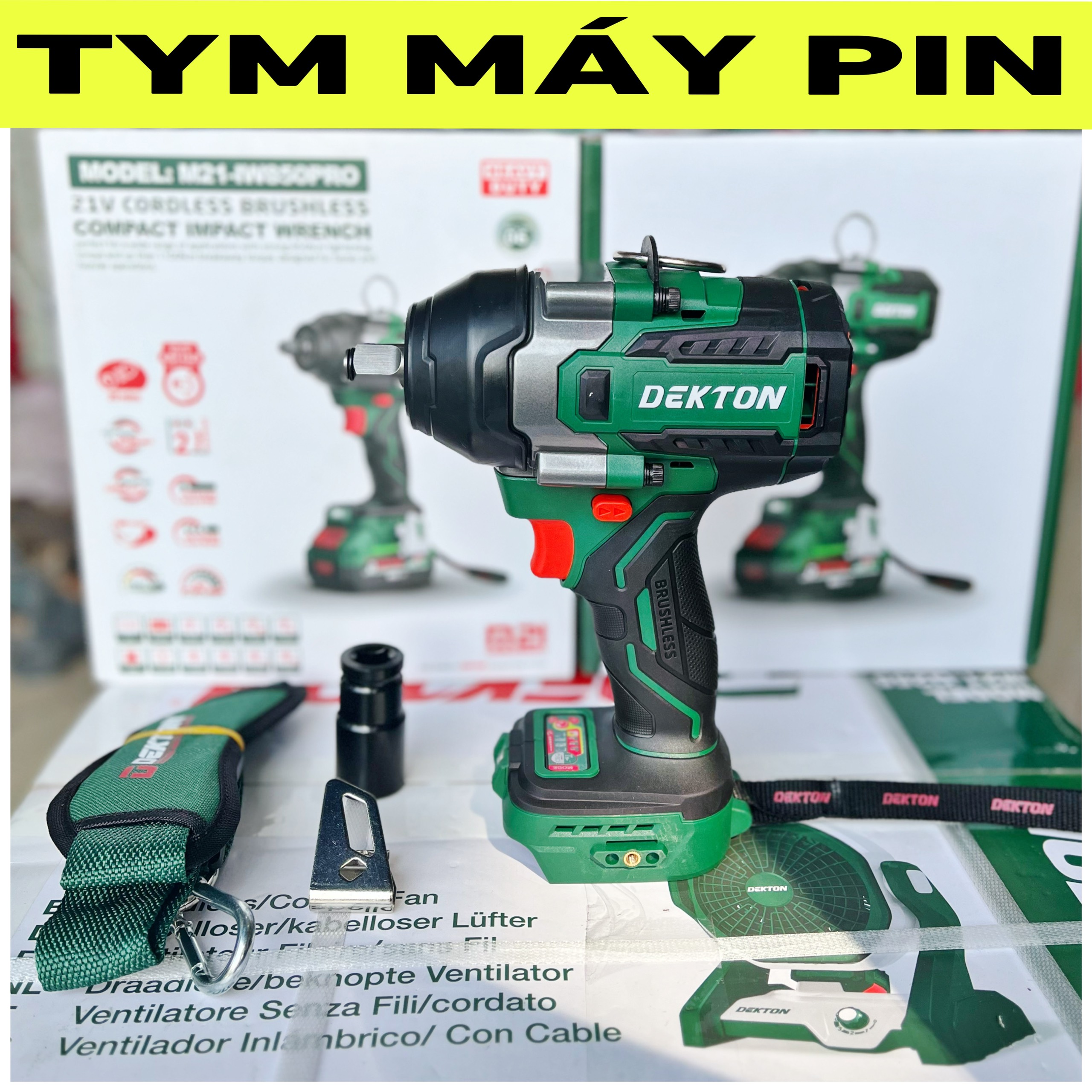 Có 5 quà tặng - Thân Máy siết bulong pin dekton M21-IW850PRO – chưa pin sạc – Tym Máy Pin