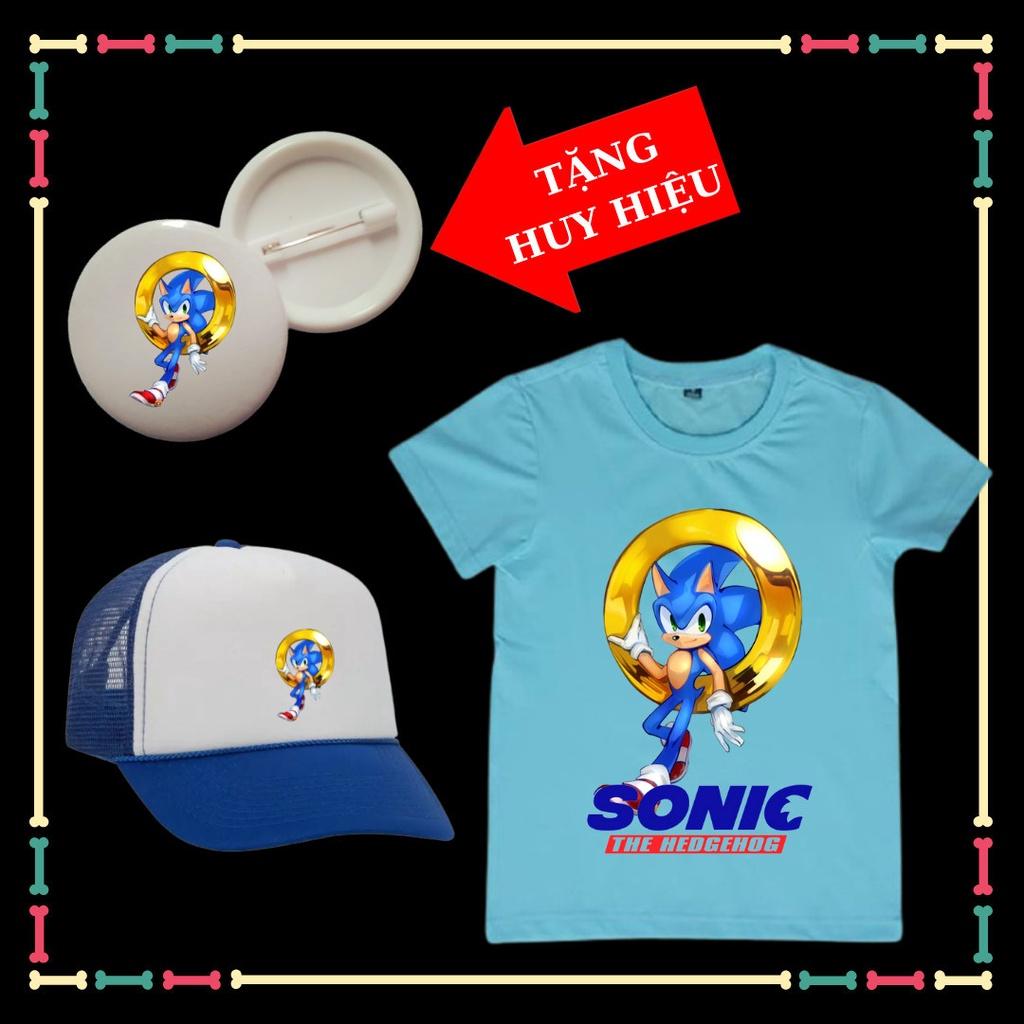 Set Mũ lưỡi trai+Áo thun Nhím Sonic hit hot cho trẻ em đủ size áo -Tặng Huy Hiệu Nhím Sonic