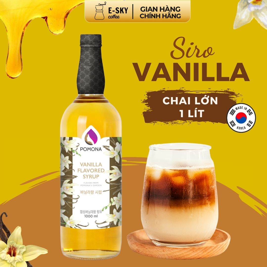 Siro Vani Pomona Vanilla Syrup Nguyên Liệu Pha Chế Hàn Quốc Chai Thủy Tinh 1 lít