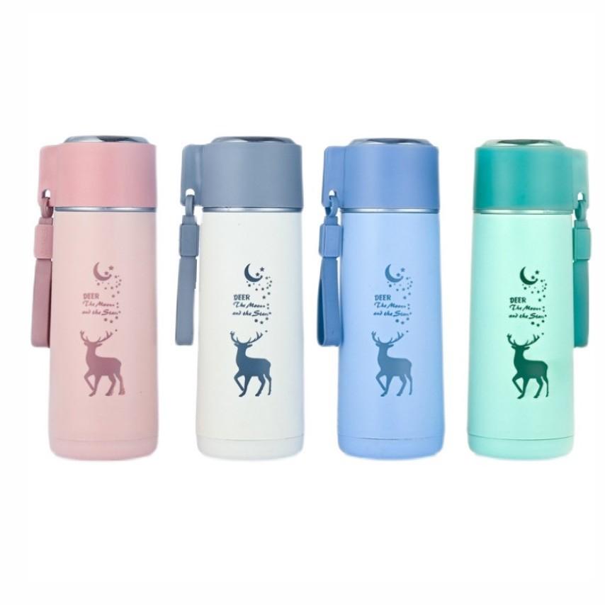 Bình Nước Thủy Tinh Bọc Nhựa 450ml Họa Tiết Huơu Giữ Nhiệt Tốt