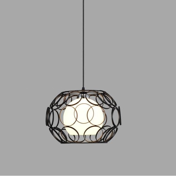 Đèn thả hình cầu, hoa văn hình tròn, màu đen, BM-0004, kèm bóng