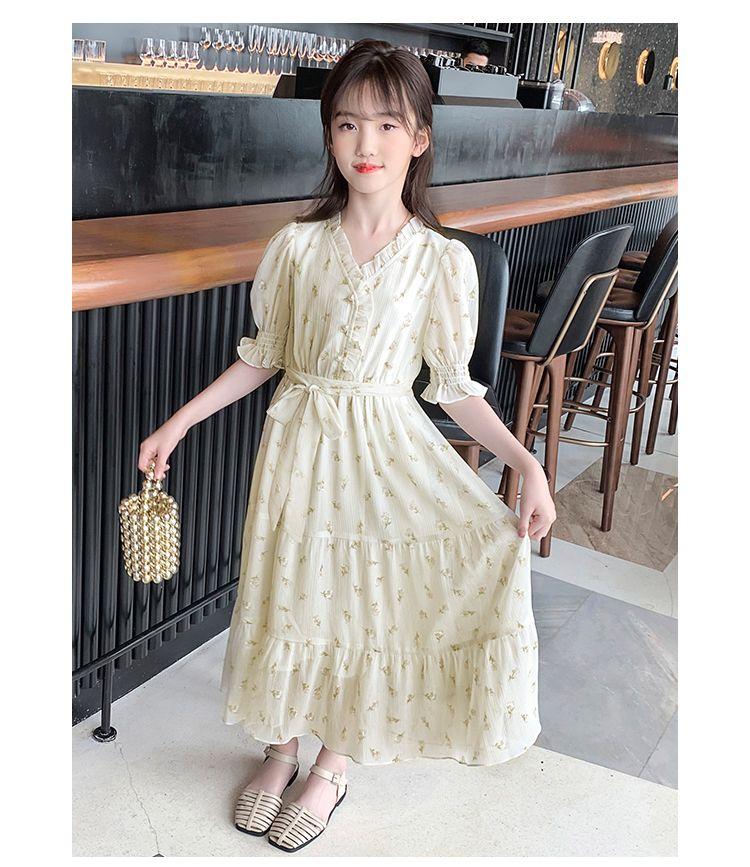 DONGSHOP HOT Váy bé gái mùa hè váy trẻ em hoa chiffon đầm 2023 bé gái lớn cô gái váy mùa hè siêu tiên
