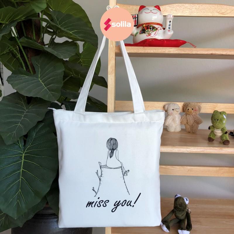 Túi tote bag vải canvas mềm đẹp có khóa và túi phụ cho bạn nữ đi học đi làm thời trang hàn quốc