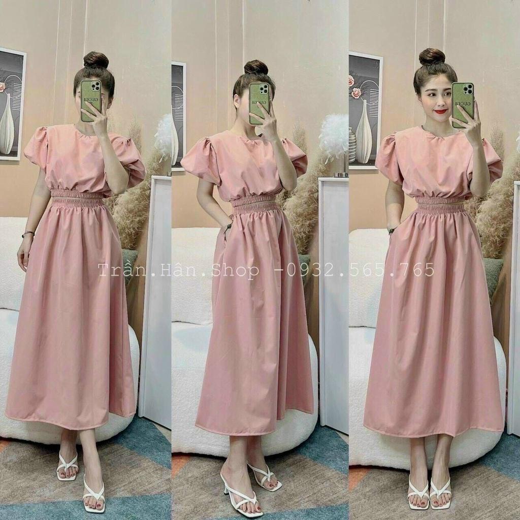 Sét áo và chân váy nữ áo bo thun eo kèm chân váy dài xòe dễ thương