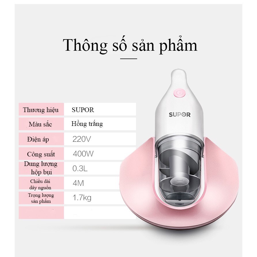 [Chính hãng]  Máy hút bụi chân không Supor sử dụng màng lọc Hepa loại bỏ vi khuẩn và bụi bẩn [ Dành cho ga giường, salon, ô tô]