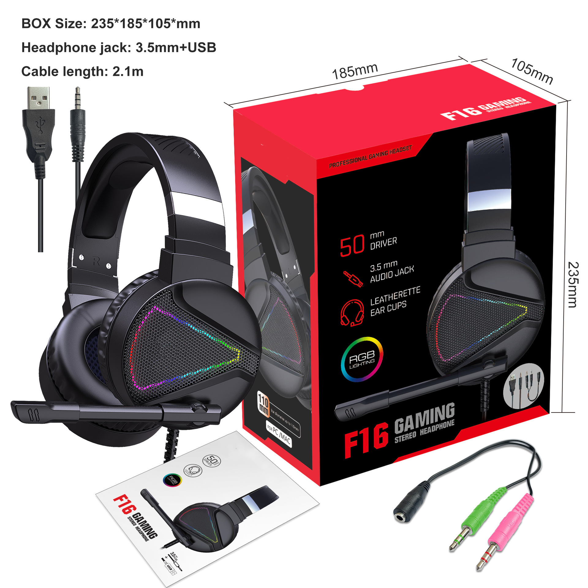 Tai nghe chụp tai Gaming tích hợp Mix F16 RGB Jac 3.5mm âm thanh 3D Bass cực đã chuyên dùng nghe nhạc, chơi game s