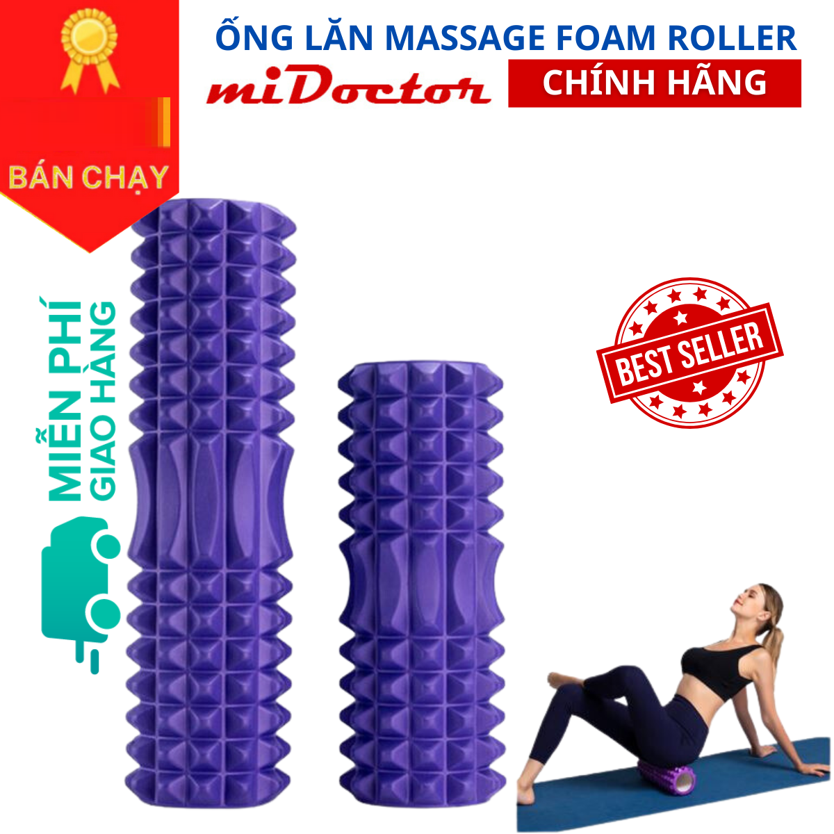 Con Lăn Foam Roller Massage Gai 33cm 45Cm Dãn Cơ Tập Gym, Yoga, Thể Hình miDoctor