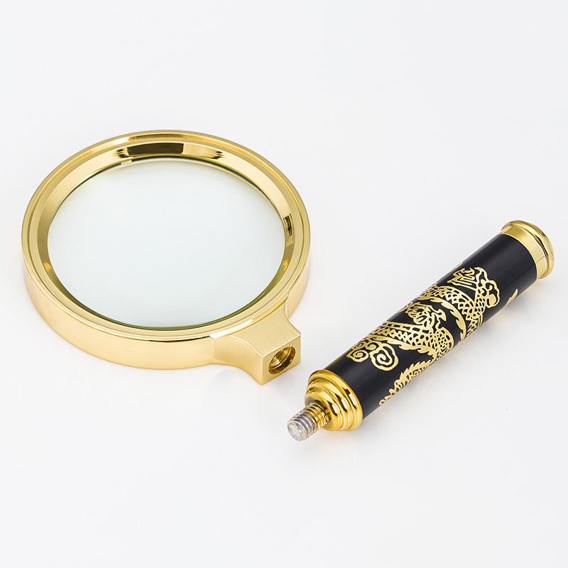 Kính Lúp Đọc Sách Báo Tay Cầm Khắc Hoa Văn Rồng 90mm