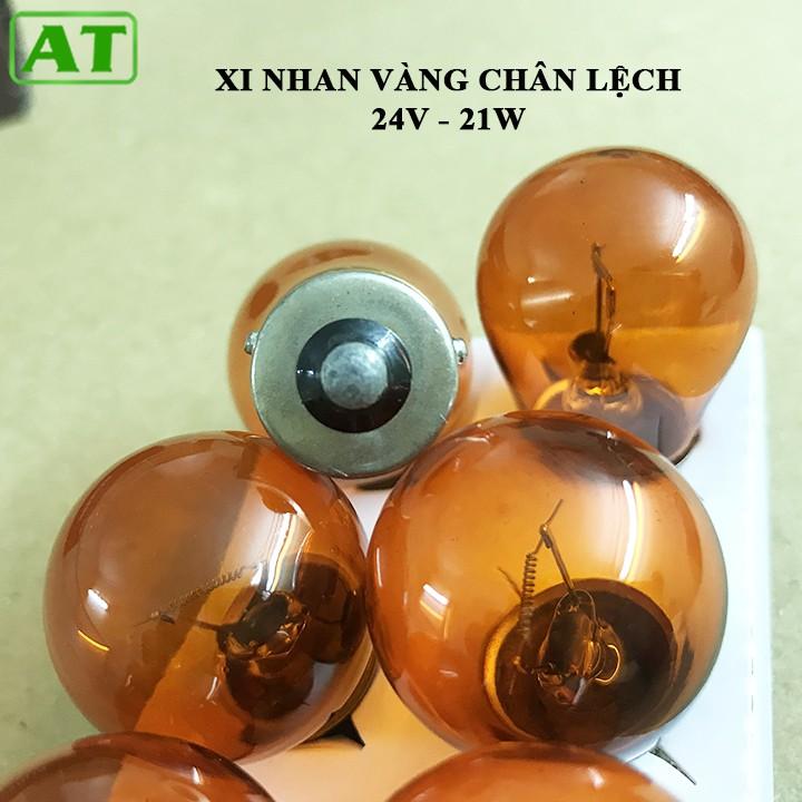 Hộp 10 Bóng Đèn Xi Nhan Ô Tô Chân Cài Lệch 24V 21W Màu Vàng