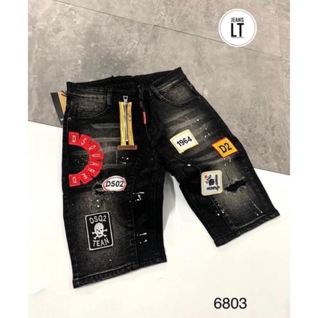 quần short jean nam đen xanh khóa kéo lệch thêu logo nhiều mẫu mới hot nhất,vải jean dày mềm kiểu dáng trẻ trung