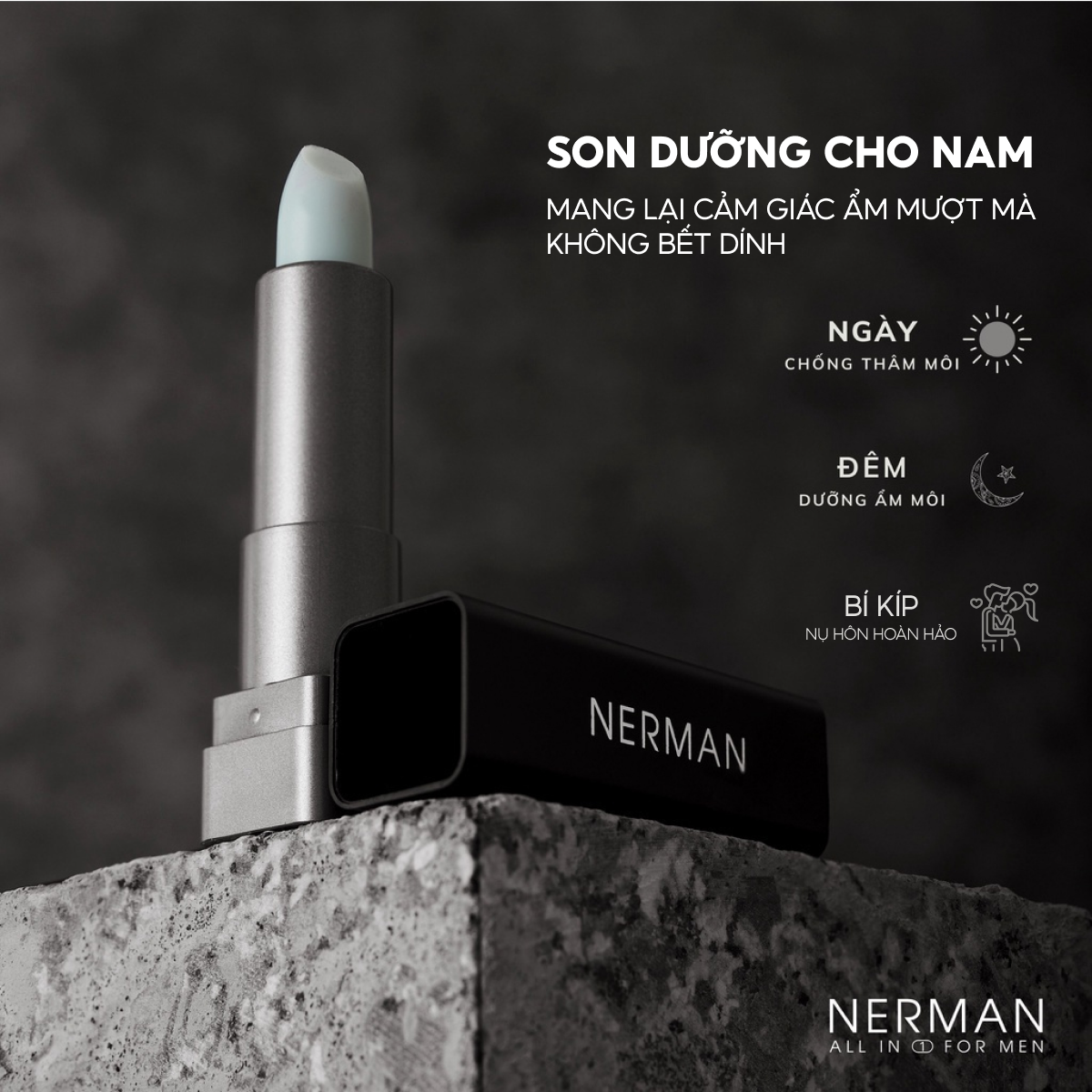 Son dưỡng cho nam Nerman dưỡng ẩm môi, giảm nứt nẻ mùa đông, không bết dính, hỗ trợ mờ thâm Men in Black 4g