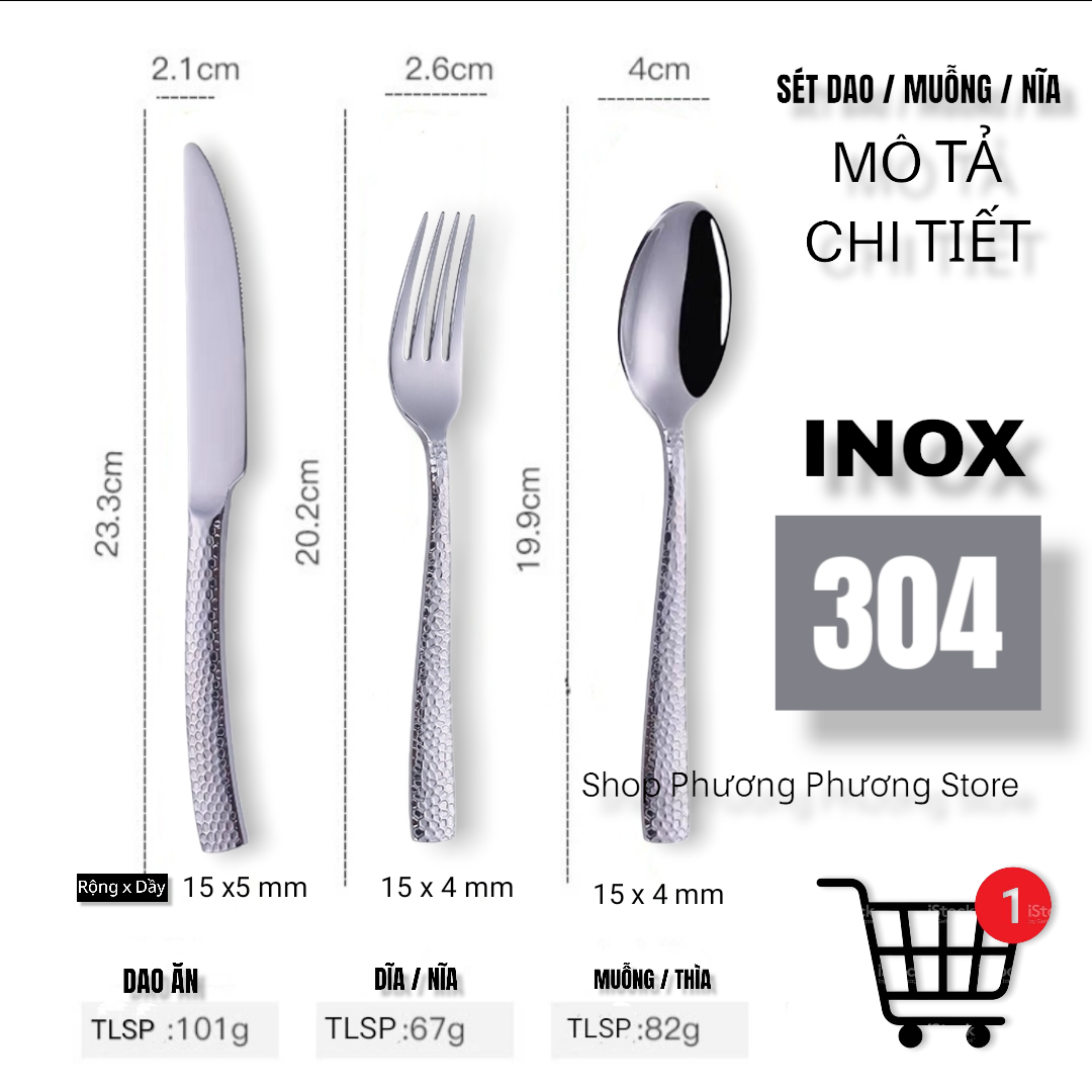 Sét dao muỗng nĩa cao cấp inox 304 - cán vân vây rồng