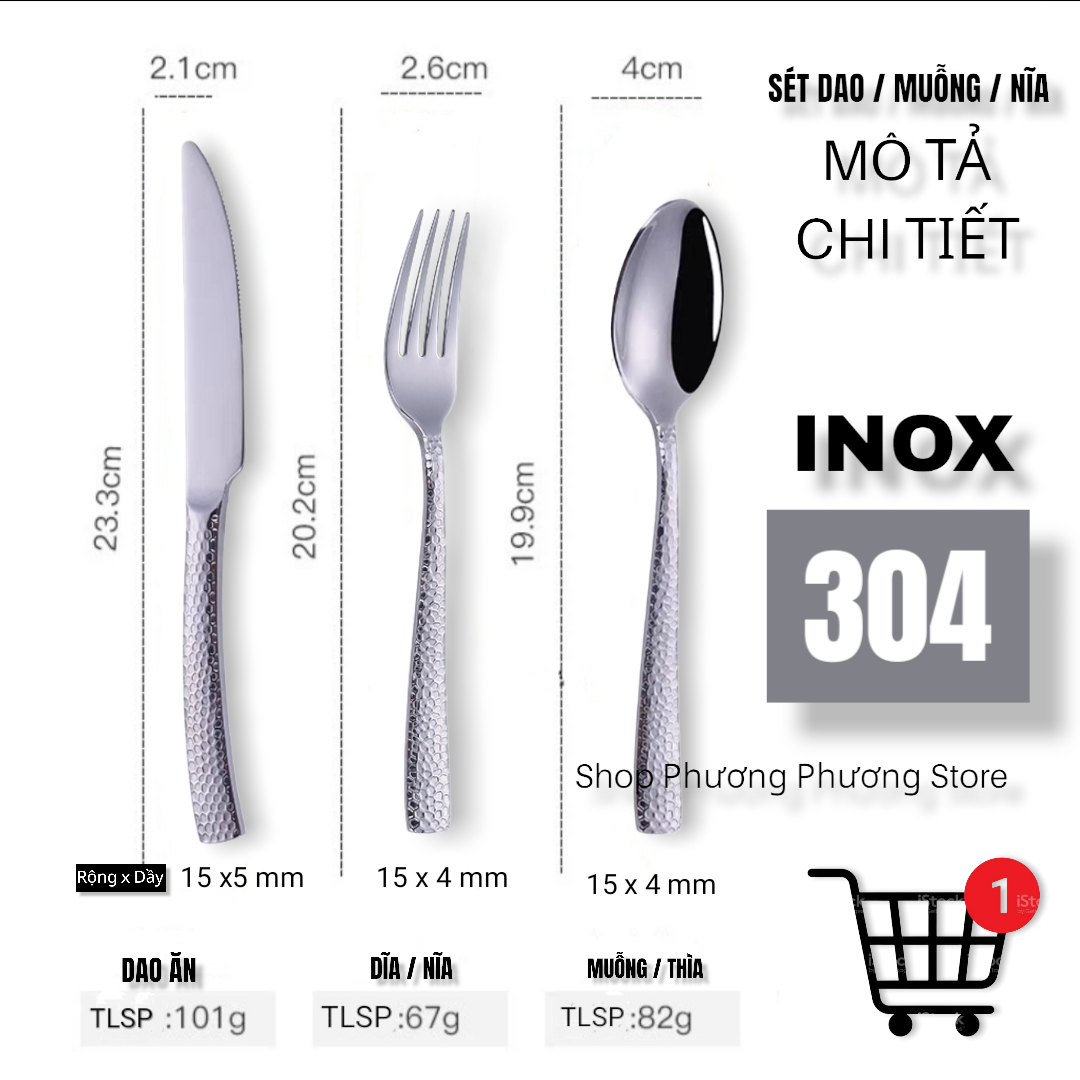 sét dao muỗng nĩa cao cấp inox 304 - cán vân vây rồng ( mạ crom bạc )