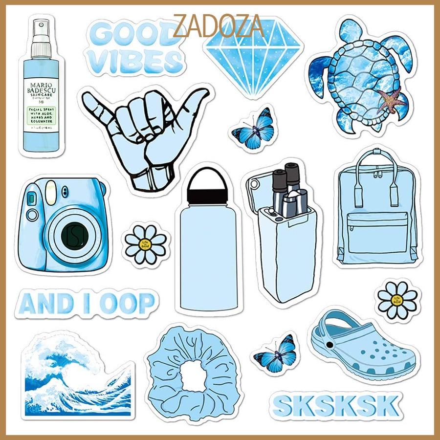 Bộ sticker Blue tone trang trí mũ bảo hiểm, đàn, guitar, ukulele, điện thoại laptop