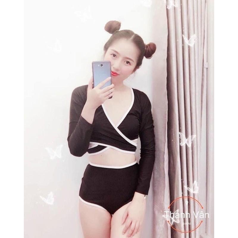 Đồ bơi bikini cặp thun lạnh đen viền trắng