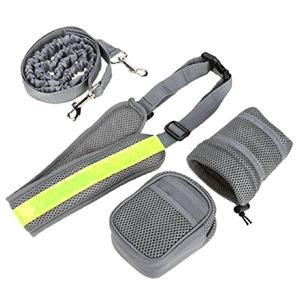 Dog Leash Lead w/ Waist Pouch Handsfree Reflective Buckle Belt Harness