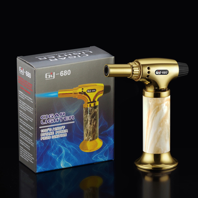 Vỏ Hột Quẹt Bật Lửa Khò Để Bàn 1 Tia GY680 Thân Ốp Ngọc Vân Loang Đẹp Độc Lạ - Dùng Gas Cao Cấp