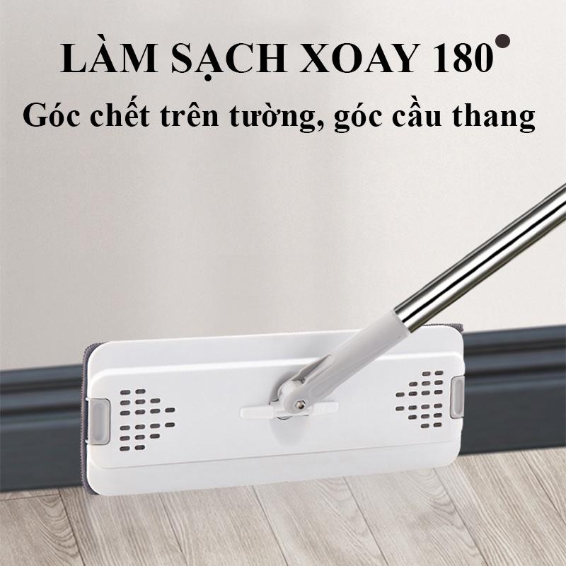 Bộ Cây Lau Nhà Chổi Lau Nhà Tự Vắt 360 Độ Chính Hãng Cao Cấp Tặng Kèm 2 Bông Lau Và Kẹp Chổi Dán Tường