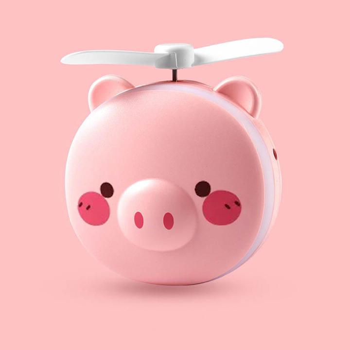 Quạt usb mini hình thú kèm gương và đèn led