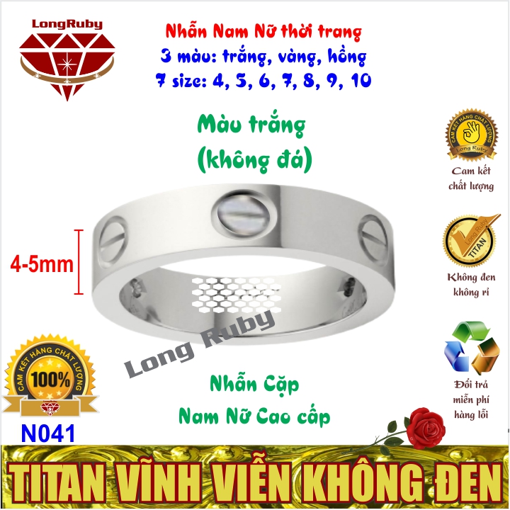 Nhẫn Cặp Đôi Nam Nữ Titan Đính Đá Sang Trọng | Nhẫn Thời Trang màu Trắng Vàng Hồng - N041T