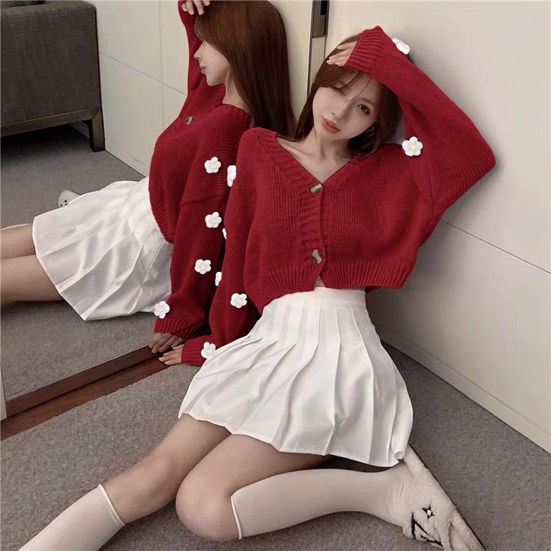 Áo khoác Cardigan len đính hoa Nổi phong cách vintage Hàn Quốc, Áo khoác len cadigan đính hoa nổi hot trend