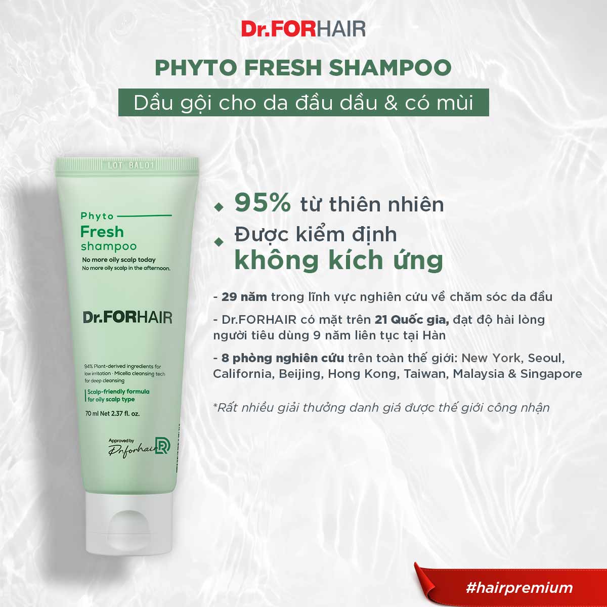Dầu gội chiết xuất thực vật giảm dầu giảm nhờn giảm mùi hôi cho da đầu Dr.FORHAIR Phyto Fresh Shampoo