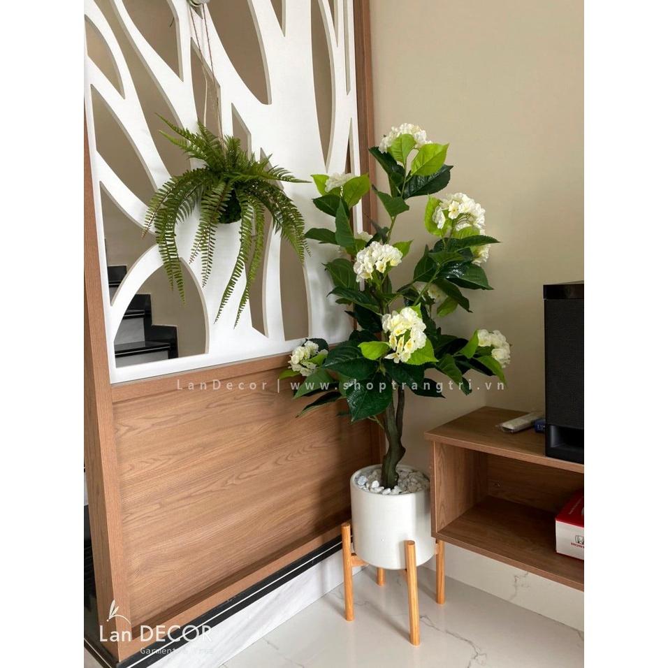 Cây giả - Cây hoa cẩm tú cầu trắng trang trí nhà, cửa hàng cao 1,3m - LC3008