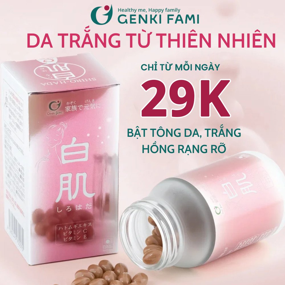 Viên Uống Trắng Da, Ngăn Ngừa Sạm Nám Từ Thiên Nhiên Shiro Hada Genki Fami Nhật Bản Hộp 90 viên