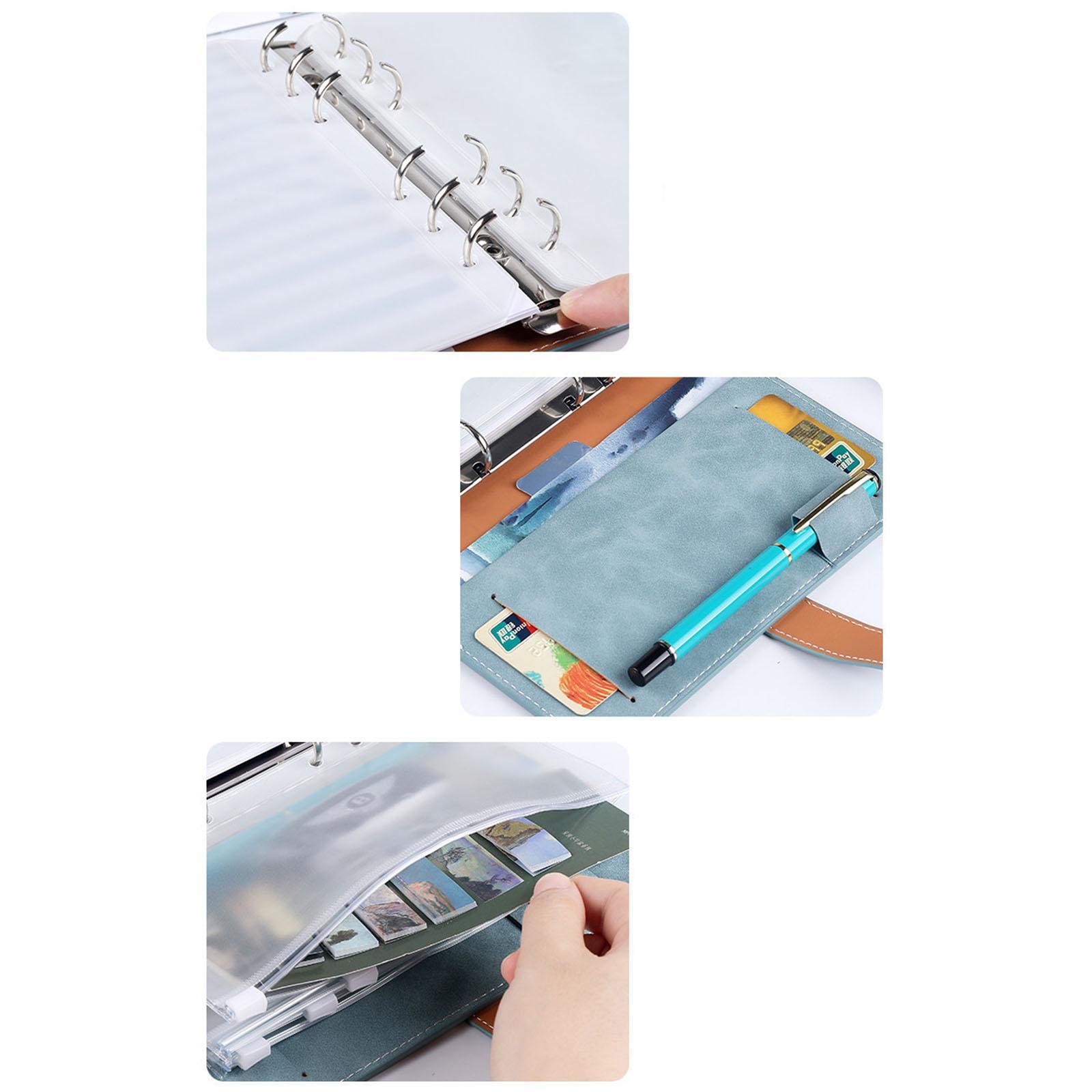 A6 Cash Envelopes Binder Wallet, PU Leather Budget Planner Notebook with 8Pcs Zipper Pockets,Coupon Organizer Lose Leaf Cash Binder for Budgeting