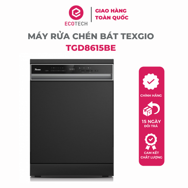 Máy rửa bát Texgio TGD8615BE 15 bộ Tự động mở cửa Rửa nhanh Rửa sạch sâu Hẹn giờ khởi động model mới 2022 Hàng Chính Hãng