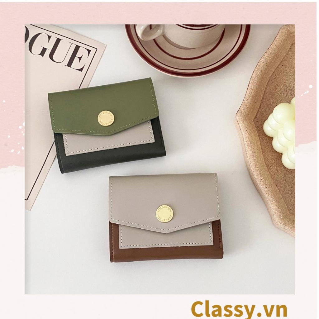 Ví nữ Classy mini cầm tay cao cấp, màu trơn, có nút bấm T1161