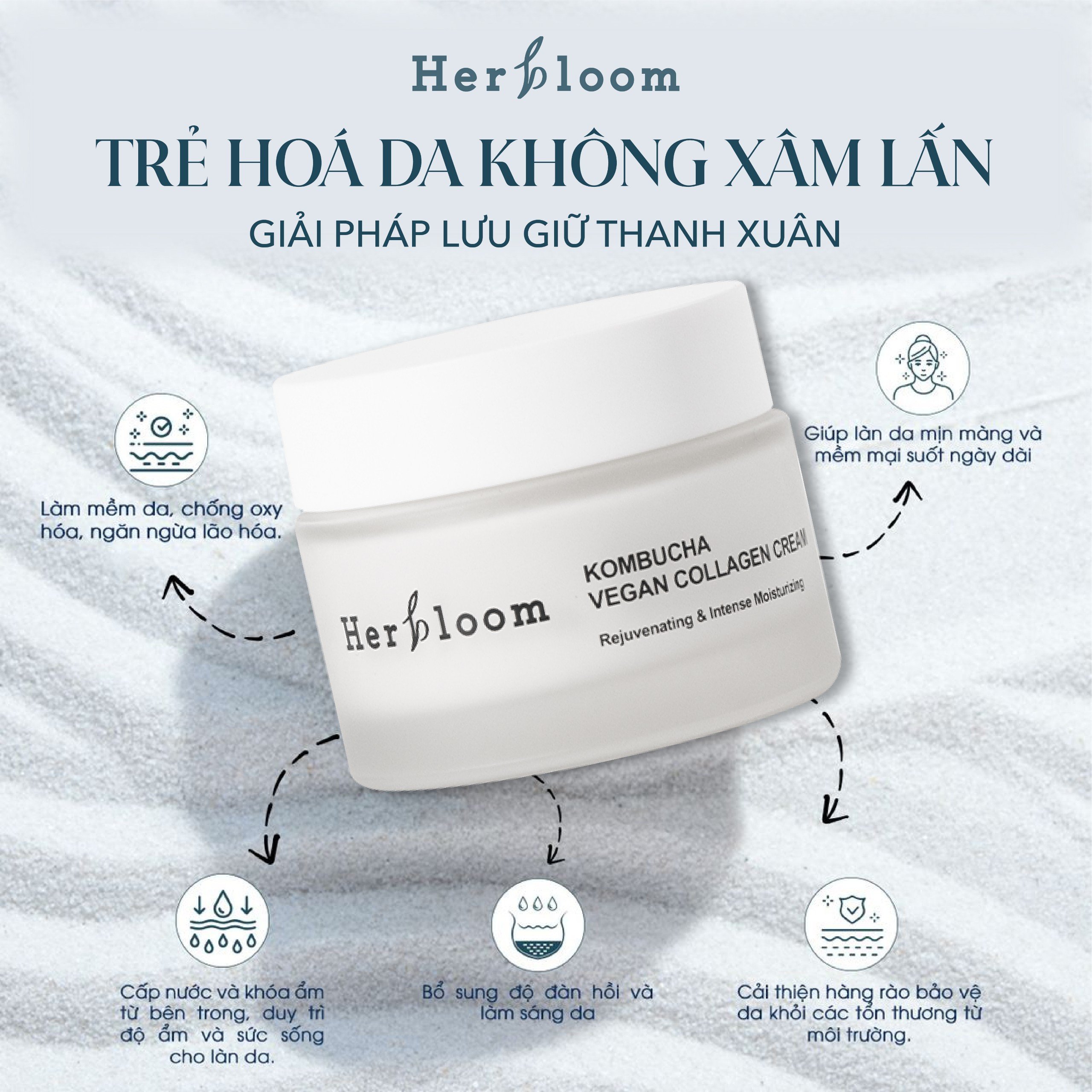 Kem Dưỡng Herbloom Thuần Chay Organic Kombucha Vegan Collagen Cream 60G
