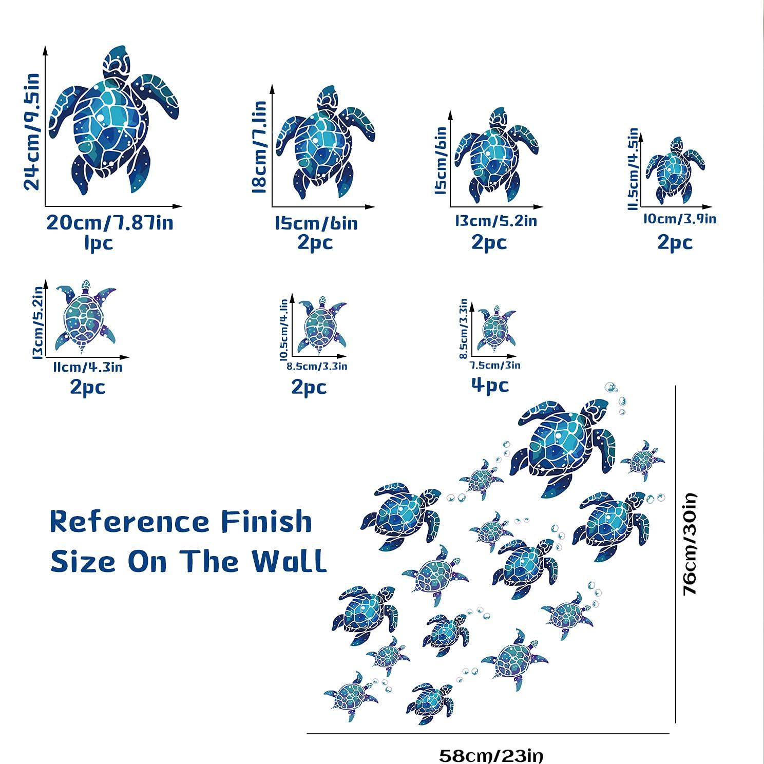 24 miếng dán tường vinyl rùa biển, hình xăm tường rùa dưới nước