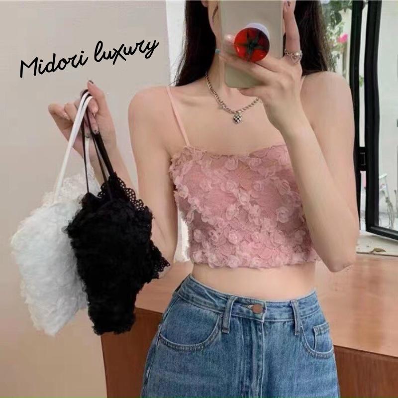 Áo hai dây dáng croptop Midori thêu hoa dễ thương M242