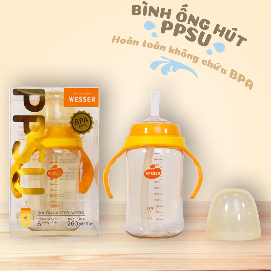 BÌNH ỐNG HÚT PPSU WESSER 260ml