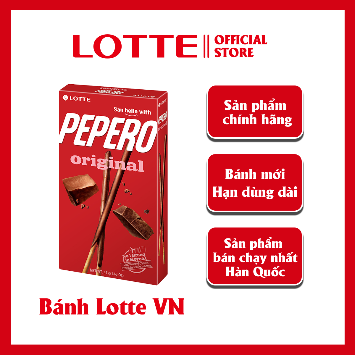 [SỈ/LẺ] Bánh que Lotte Pepero vị Sô cô la  Original