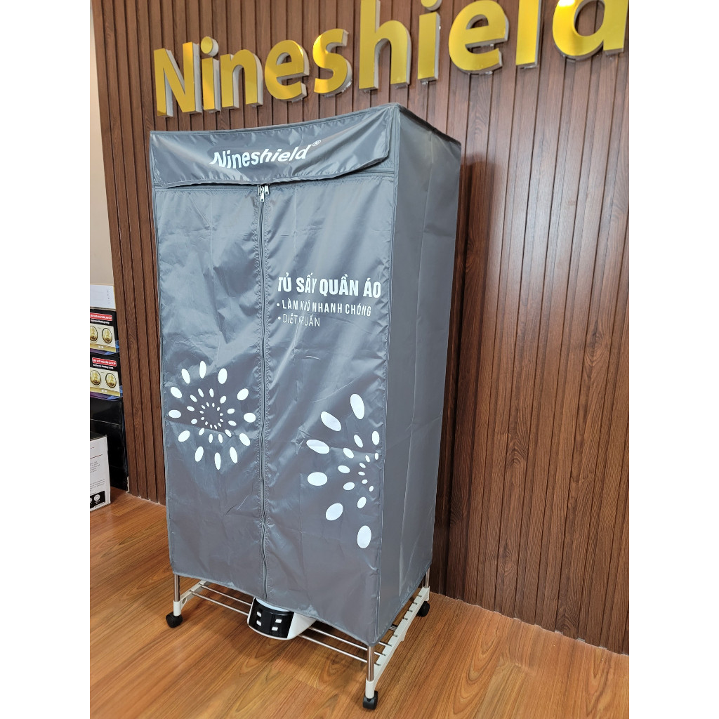 Tủ sấy quần áo Nineshield KB006 sấy lên đến 20kg - Khử khuẩn - Sấy khô - Hàng chính hãng - Bảo hành 12 tháng (Màu xám)