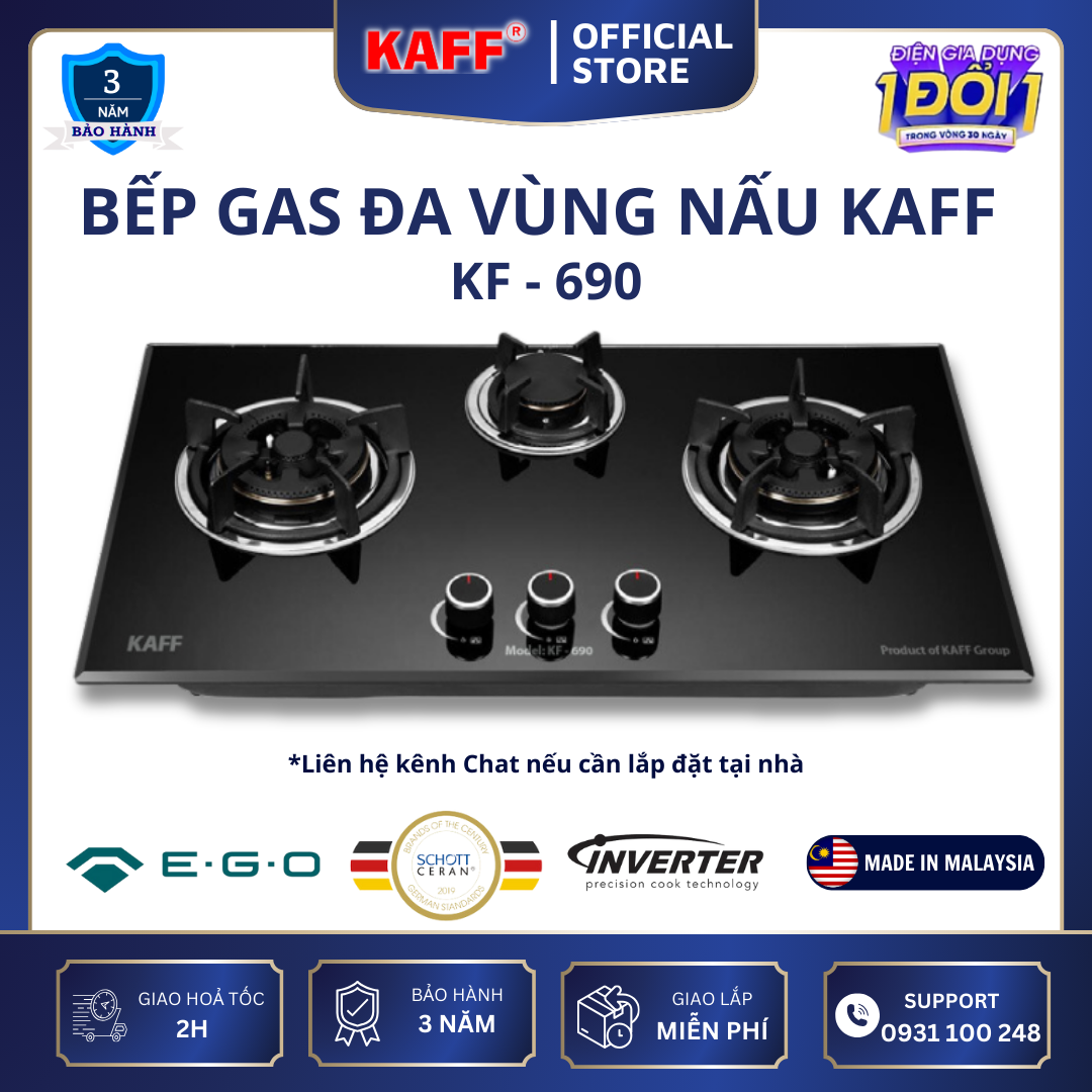 Bếp ga 3 lò KAFF KF-690 - Hàng chính hãng