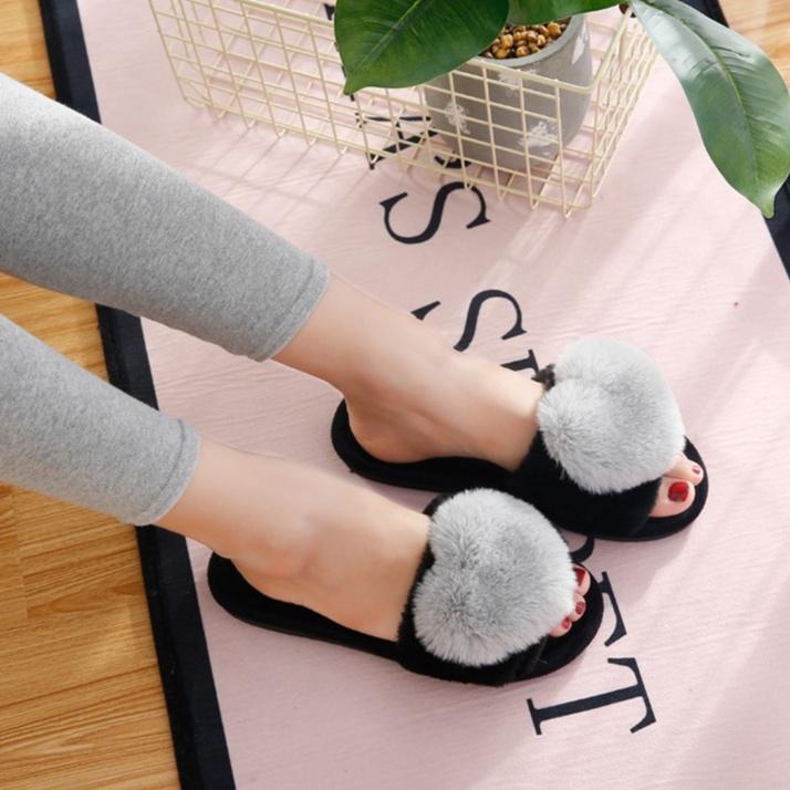 Dép lông trong nhà trái tim mẫu mới êm chân unisex