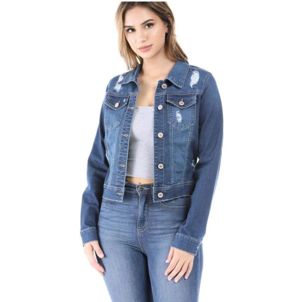Áo khoác jeans nữ rách, áo khoác bò nữ rách WAX JEAN xuất xịn dáng ngắn