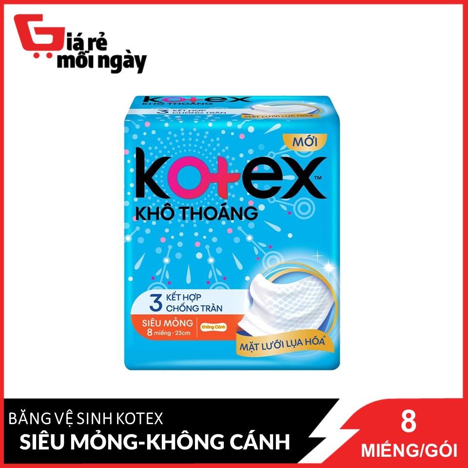 Băng Vệ Sinh Kotex Khô Thoáng 23cm Siêu Mỏng Không Cánh 8 Miếng