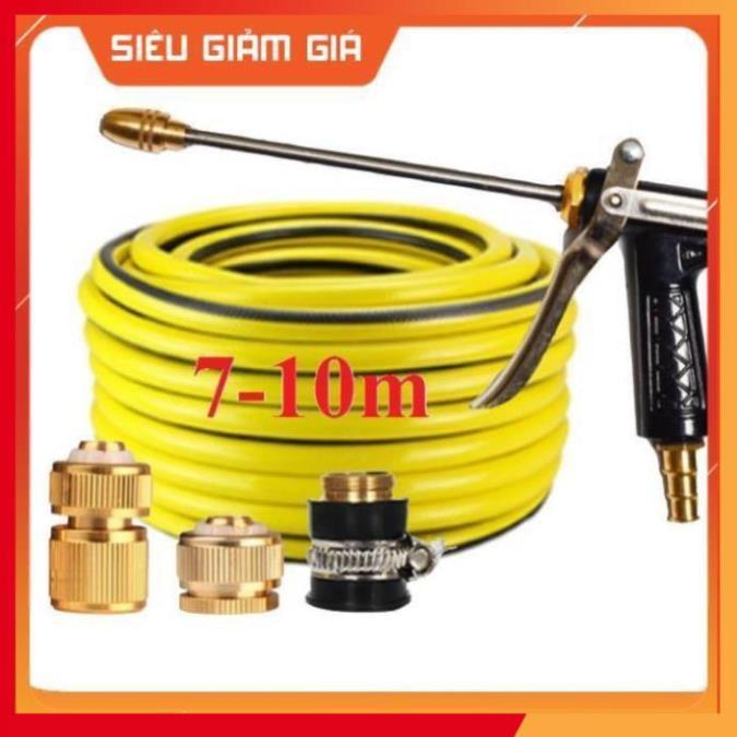 Bộ dây vòi xịt nước rửa xe, tưới cây đa năng, tăng áp 3 lần, loại 7m, 10m 206318 đầu đồng,cút đồng