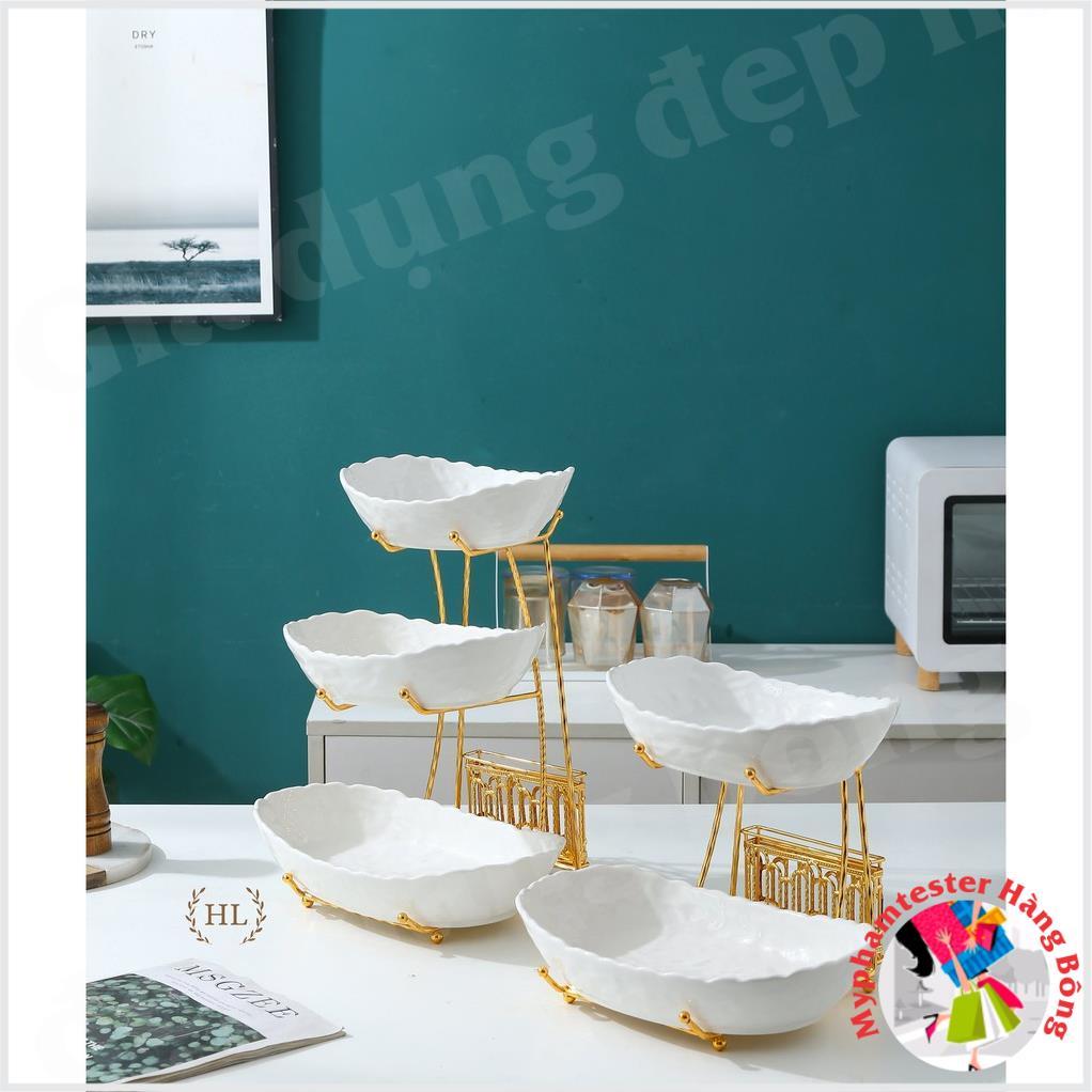 KHAY SỨ ĐỰNG BÁNH KẸO - HOA QUẢ BÀN LỄ TÂN, KỆ BẾP, PHÒNG KHÁCH CAO CẤP VÂN SẦN KHUNG INOX KHÔNG HAN RỈ