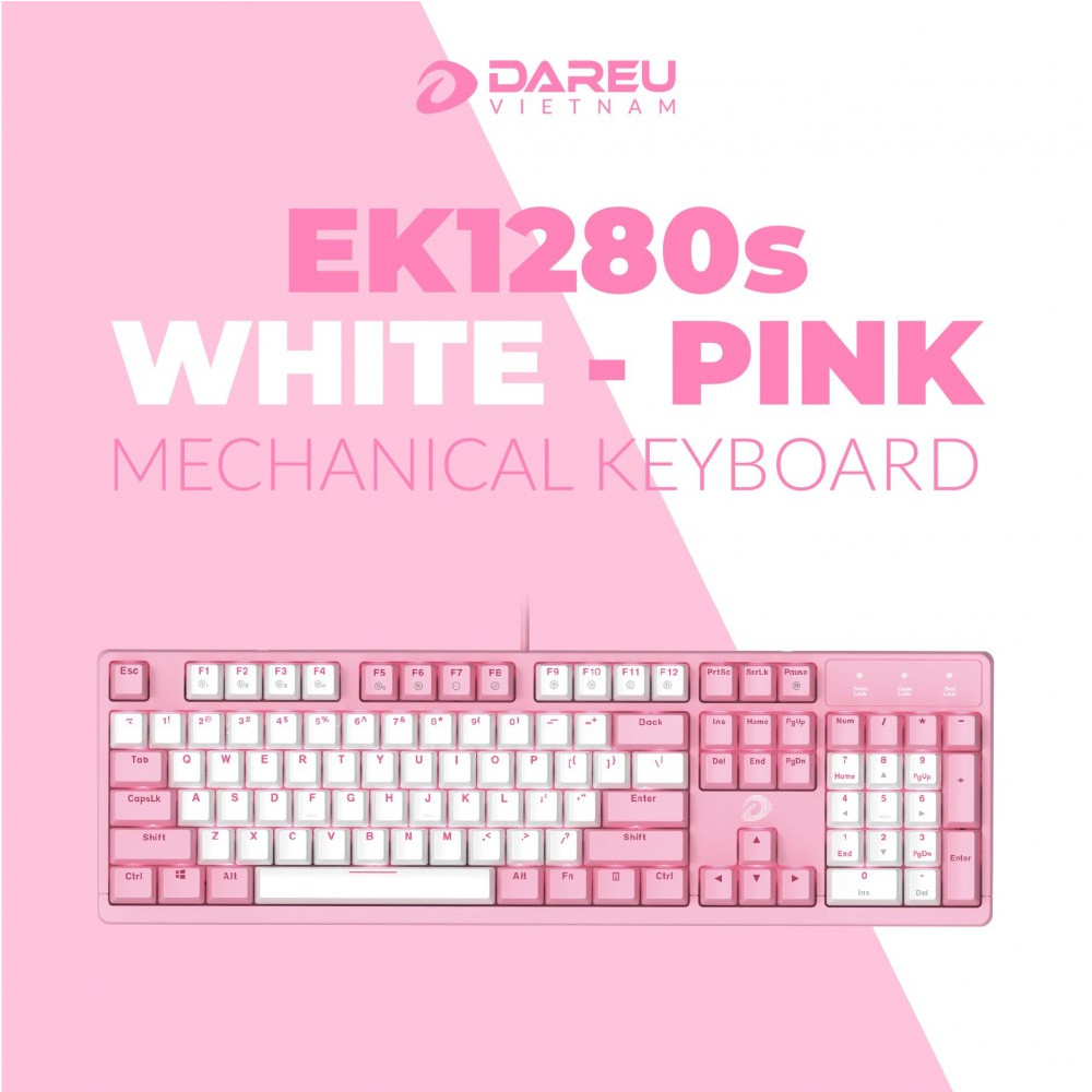 Bàn phím cơ Gaming DAREU EK1280s PINK-WHITE 104KEY - Hàng Chính Hãng