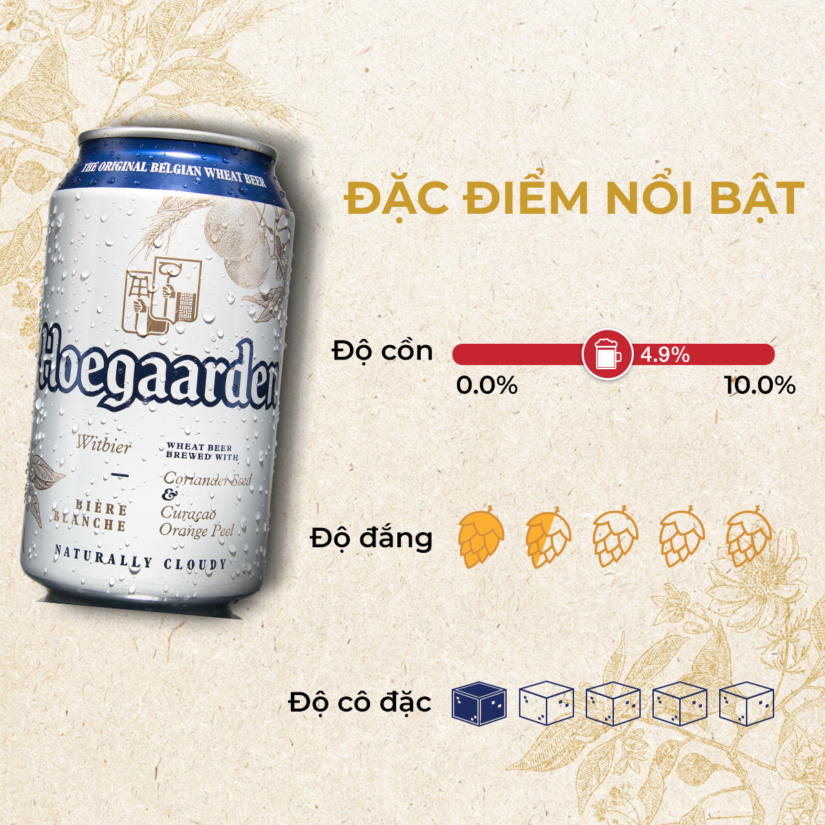 Thùng 12 Lon Bia Hoegaarden White Bỉ - Bia Lúa Mỳ Chính Hiệu (500ml/ lon)