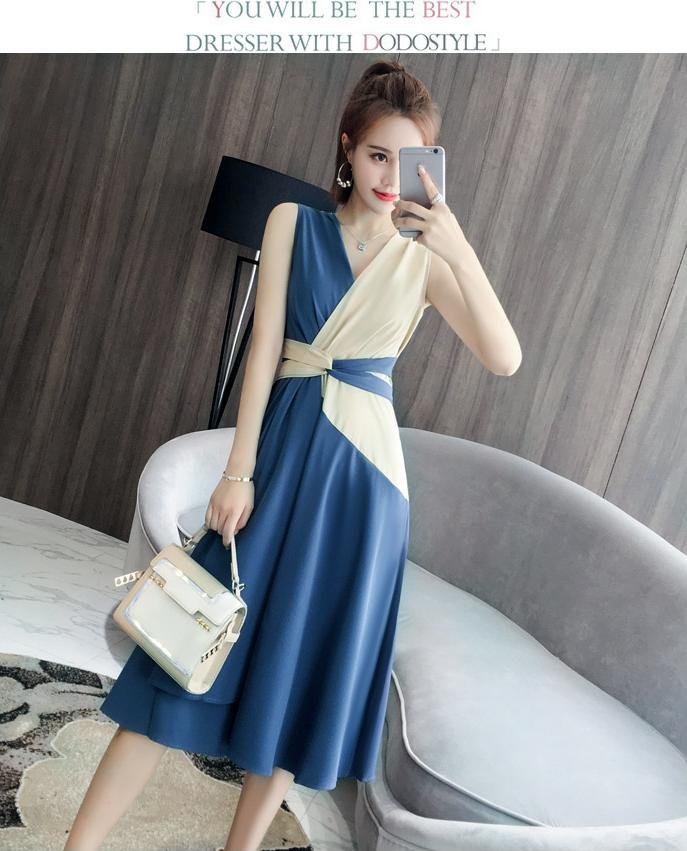 Đầm xòe phối màu cổ V cưc xinh NT4404N