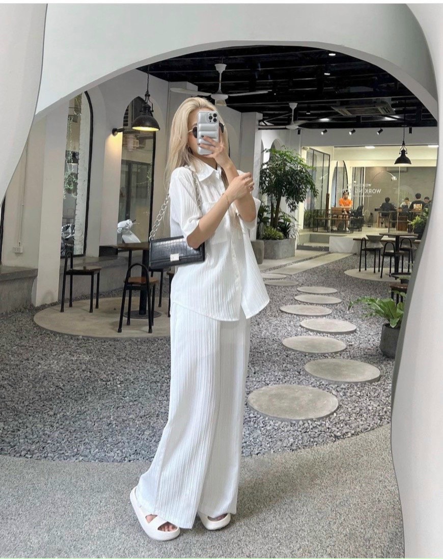 SET ÁO SƠ MI XẺ LƯNG + QUẦN ỐNG RỘNG