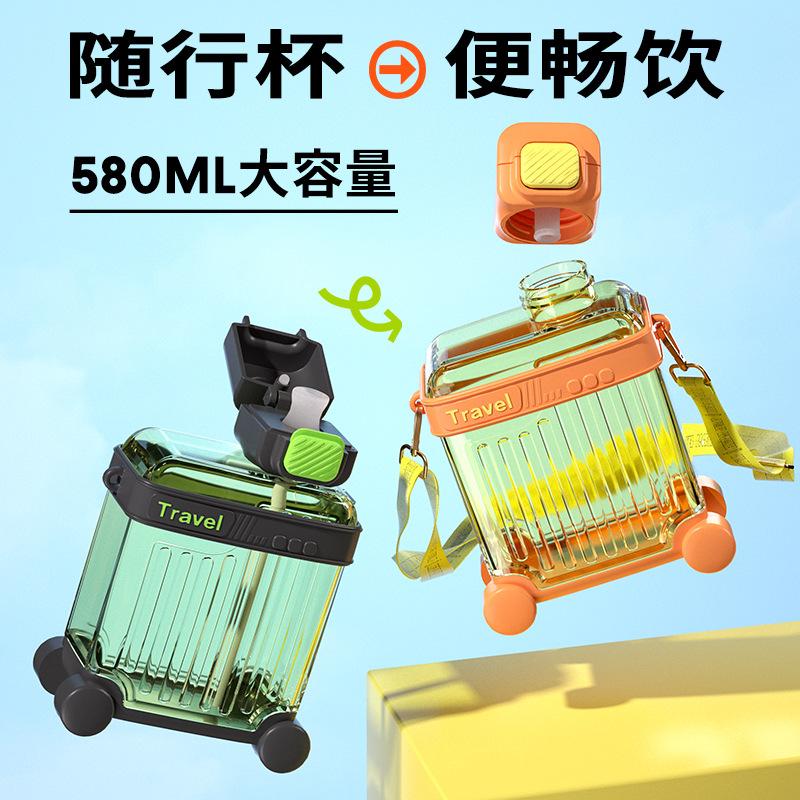 Giao Hàng Nhanh Mới Vali Phong Cách Cốc Nhựa Hoạt Hình Dễ Thương Sinh Viên Ống Hút Ngoài Trời Cốc Di Động Ngoài Trời Cốc Nước Bằng Nhựa