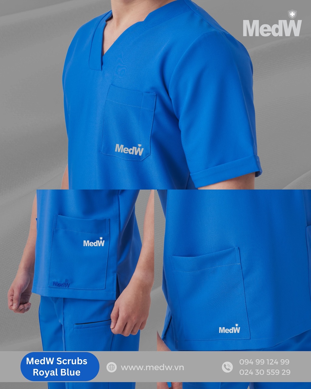 MedW Apollo Scrubs Y Tế Royal Blue (Nam) Xanh Hoàng Gia Bộ Trang Phục Y Tế Bộ Trang Phục Y Tế Bác Sĩ, Điều Dưỡng Thiết Kế Pháp Cách Tân, Vật Liệu Y Tế Cotton Nhật Nhập Khẩu Chuyên Biệt Không Bám Dính, Xếp Ly Giữ Dáng Suông Vận Động Tự Do