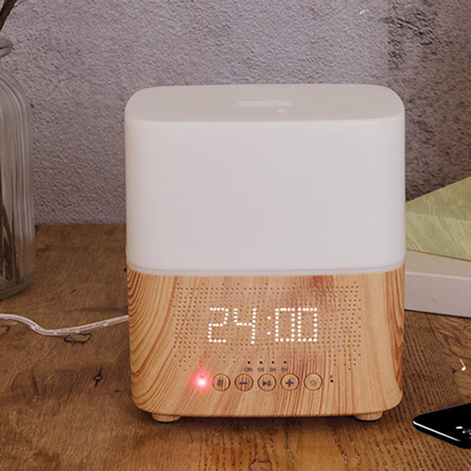 Wood Grain Air Humidifier Diffuser with Blueteeth Speaker Aromatherapy Atomization Alarm Clock Essential Oil Diffuser for Home Living Room